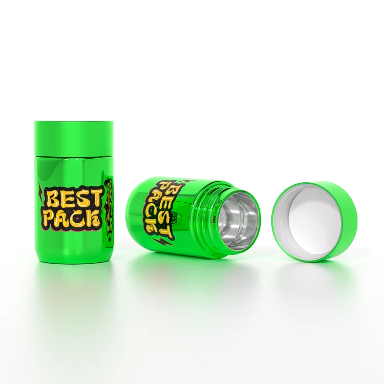 Green custom printed glass weed jars with lids