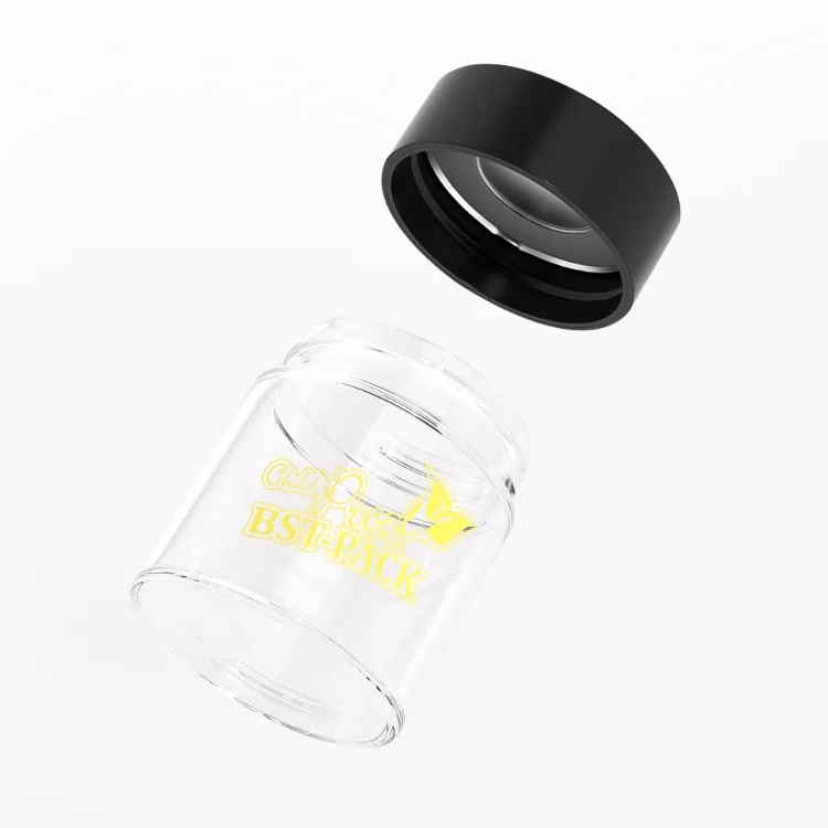 Round Pop-Vac weed jar with branded glass body