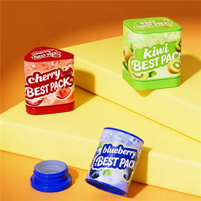 Multi shape tall lid concentrate container with logo and pattern